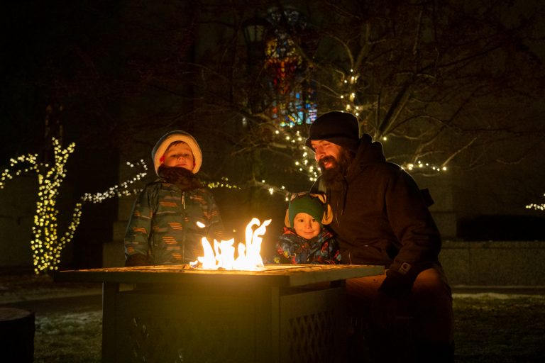 In addition to fire pits, we will have a warming tent in the courtyard where you can enjoy your food and beverages along with live acoustical music.